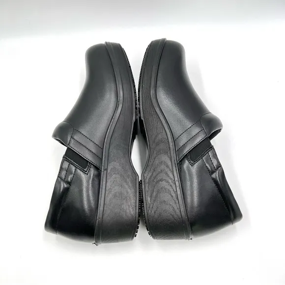 9W 9 W WIDE WIDTH Dr Scholls Women's Black Leather Dynamo Work Shoes Clogs