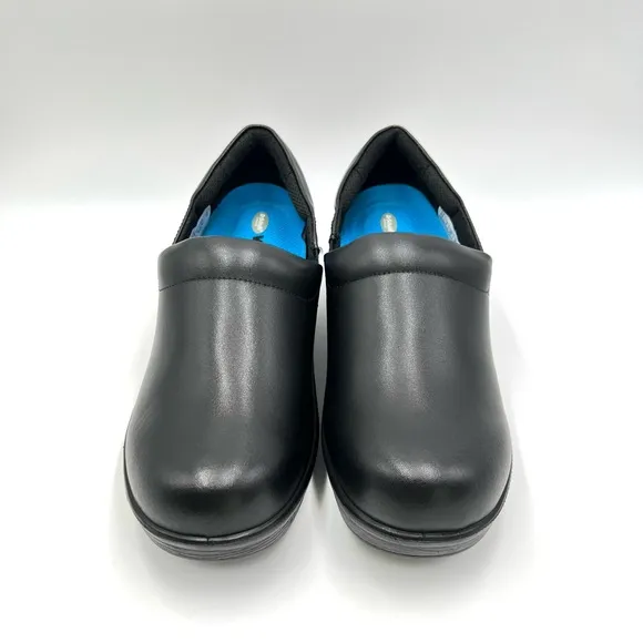 9W 9 W WIDE WIDTH Dr Scholls Women's Black Leather Dynamo Work Shoes Clogs