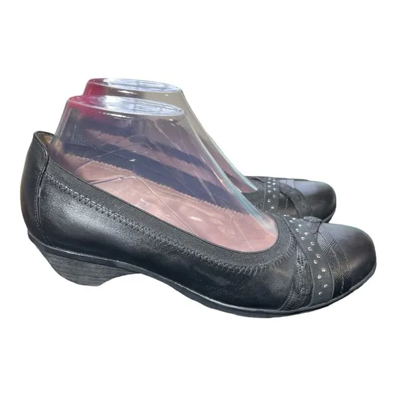 Abeo Nellie Womens 7M Leather Heels Pumps Shoes BlackComfort Career Dress