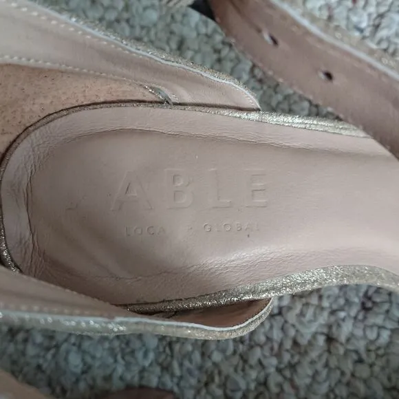 Able Gold Metallic leather side buckle Heels size 7.5