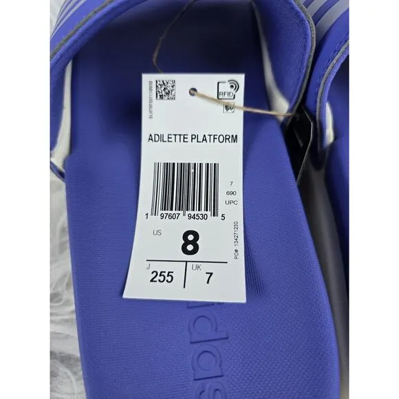adidas Adilette Platform Slides Semi Cobalt Blue Blue Spark Metallic Size 8 NWT