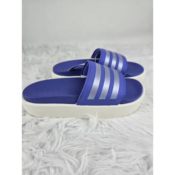 adidas Adilette Platform Slides Semi Cobalt Blue Blue Spark Metallic Size 8 NWT