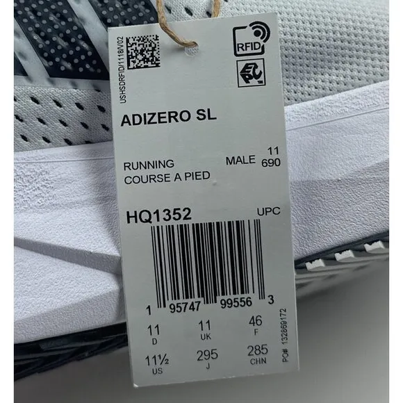 Adidas Adizero SL Mens White Black Low Top Running Shoes Sneakers HQ1352