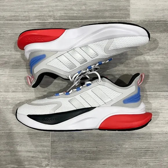 Adidas AlphaBounce   White Silver Red Blue Running Shoes HP6139 Men Size 10 NEW‎