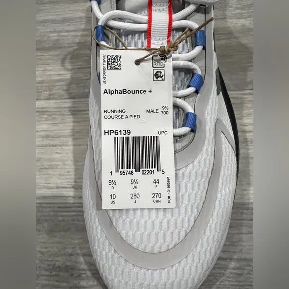 Adidas AlphaBounce   White Silver Red Blue Running Shoes HP6139 Men Size 10 NEW‎