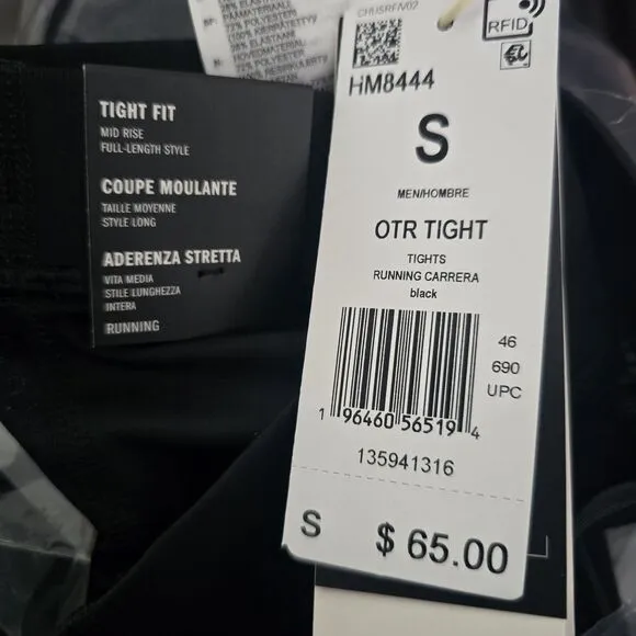 adidas Men's Own The Run Small Tights Core Black New Sealed Running Tights