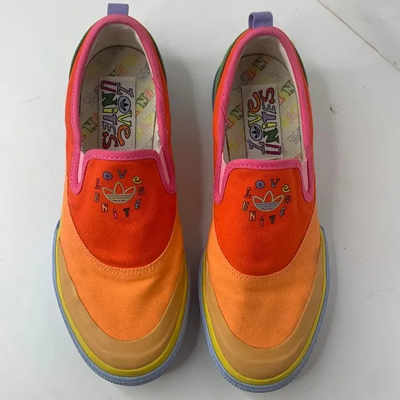 Adidas Nizzo Rainbow ‘Love Unites’ canvas slip-on sneakers Men’s 8 Women’s 10