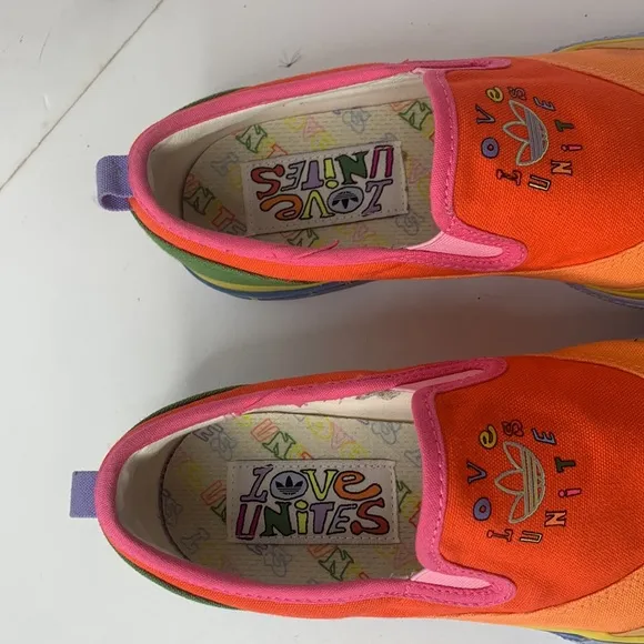 Adidas Nizzo Rainbow ‘Love Unites’ canvas slip-on sneakers Men’s 8 Women’s 10