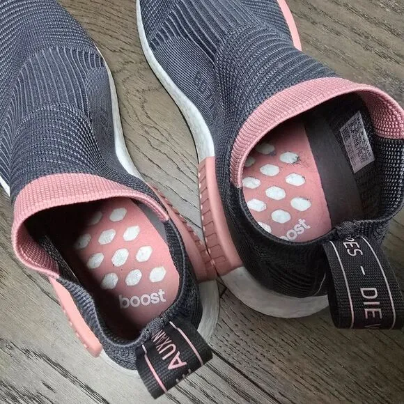 Adidas NMD CS1 Primeknit Boost Slip On Laceless Sneaker in Gray Trace Pink