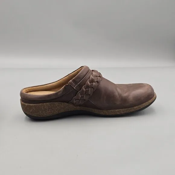 Aetrex Women's Size 9 US GUC Libby Braided Brown Leather Comfort Mules Clogs