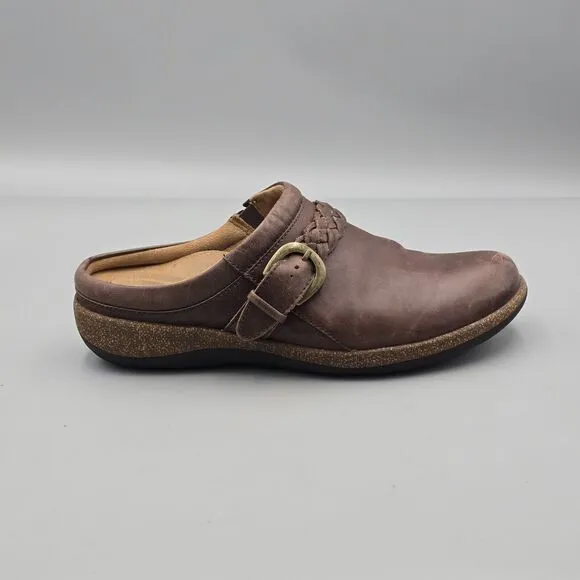 Aetrex Women's Size 9 US GUC Libby Braided Brown Leather Comfort Mules Clogs