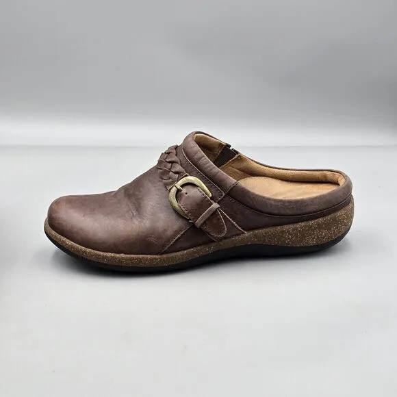 Aetrex Women's Size 9 US GUC Libby Braided Brown Leather Comfort Mules Clogs