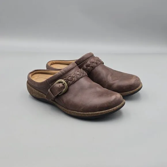 Aetrex Women's Size 9 US GUC Libby Braided Brown Leather Comfort Mules Clogs