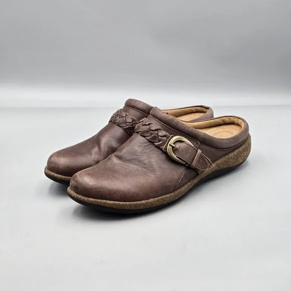 Aetrex Women's Size 9 US GUC Libby Braided Brown Leather Comfort Mules Clogs