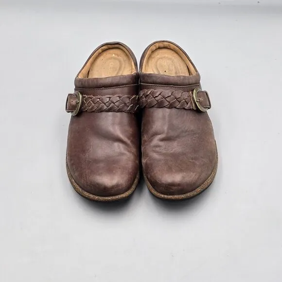 Aetrex Women's Size 9 US GUC Libby Braided Brown Leather Comfort Mules Clogs