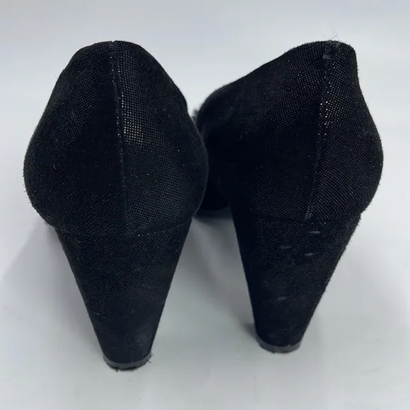 AGL Attilio Giusti Leombruni Shiny Black Heels Beaded Pom Poms Size 39 1/2