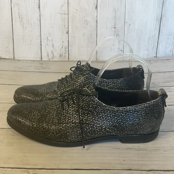 AGL Black and White Leather Lace Up Oxfords