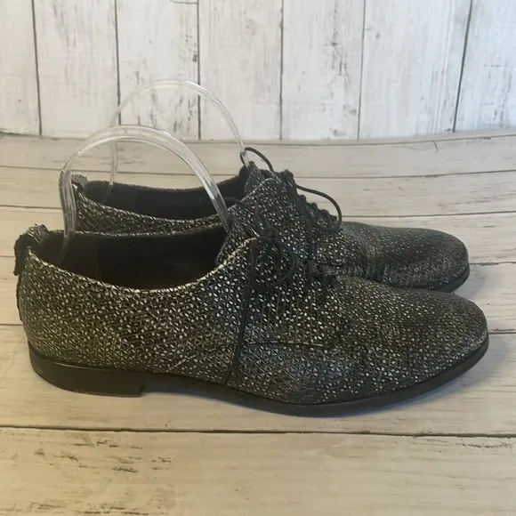 AGL Black and White Leather Lace Up Oxfords