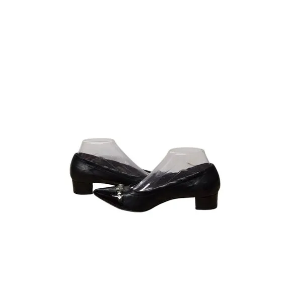AGL Block Heels Womens 38.5 Black Leather Pointed Toe Studded Slip On Shoes