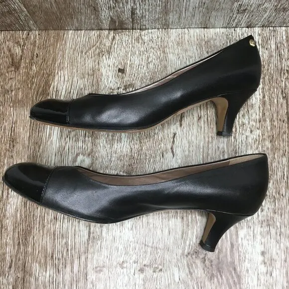 AGL Made in Italy Black Cap Toe Leather Pumps Heels 40 Size 10