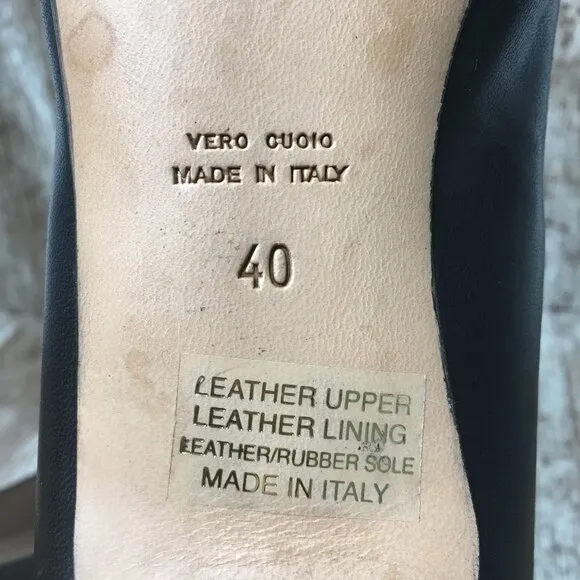 AGL Made in Italy Black Cap Toe Leather Pumps Heels 40 Size 10