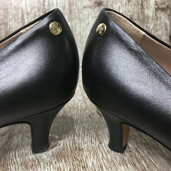 AGL Made in Italy Black Cap Toe Leather Pumps Heels 40 Size 10