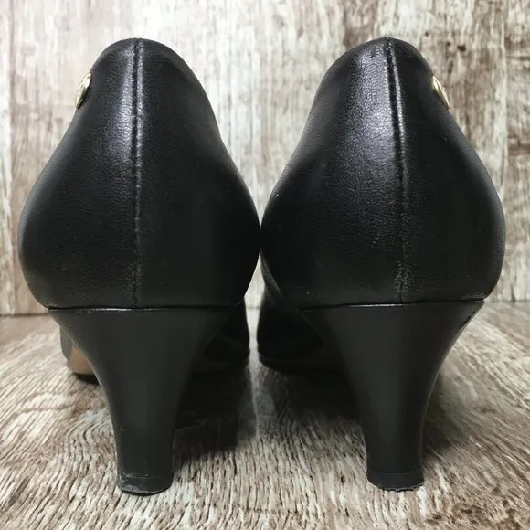 AGL Made in Italy Black Cap Toe Leather Pumps Heels 40 Size 10