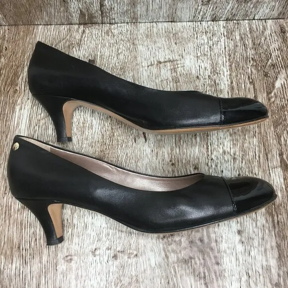 AGL Made in Italy Black Cap Toe Leather Pumps Heels 40 Size 10