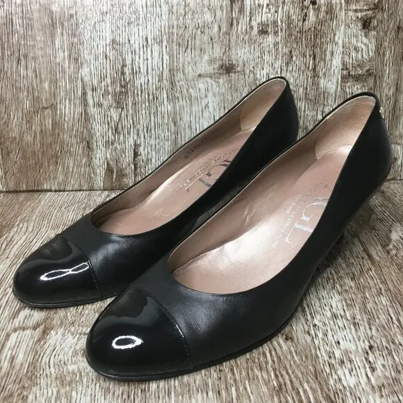 AGL Made in Italy Black Cap Toe Leather Pumps Heels 40 Size 10
