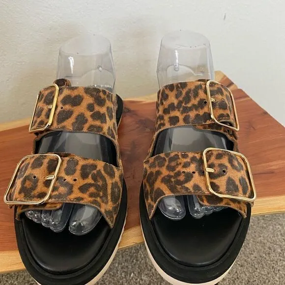 AGL Sabina Leopard Print Double Buckle Slides