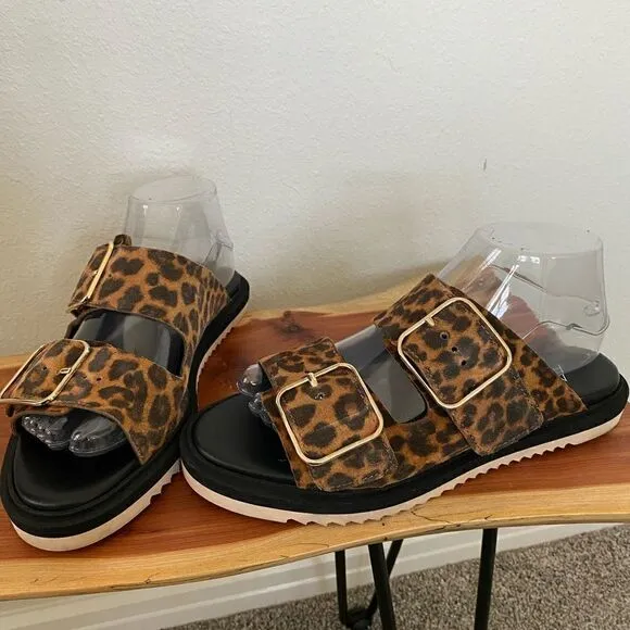 AGL Sabina Leopard Print Double Buckle Slides