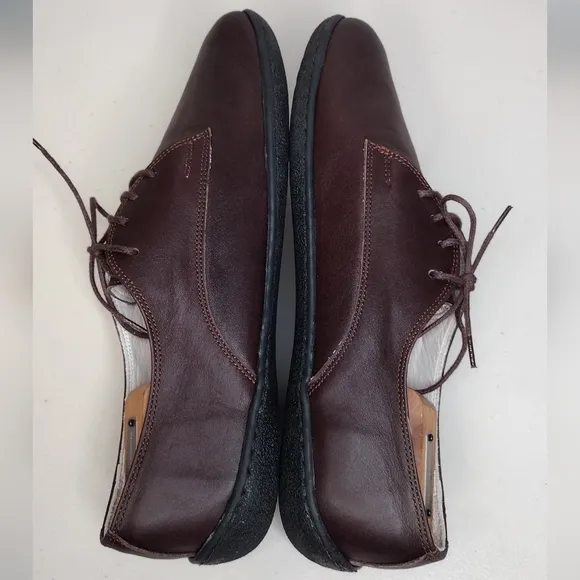 Aintap Women's Brown Handmade Leather Flat Lace Up Oxfords Size 10