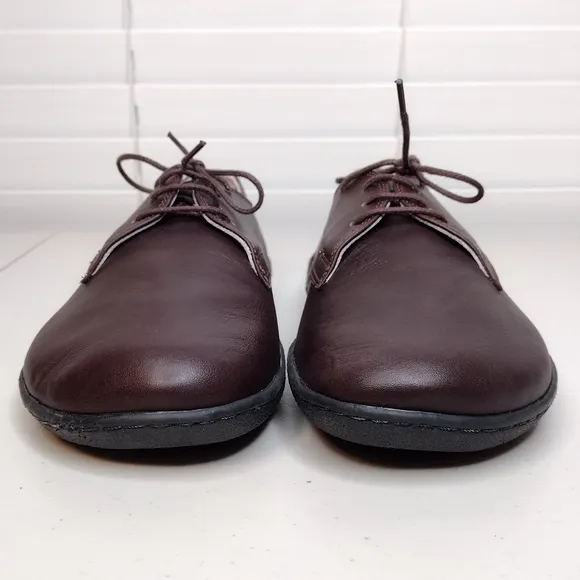 Aintap Women's Brown Handmade Leather Flat Lace Up Oxfords Size 10