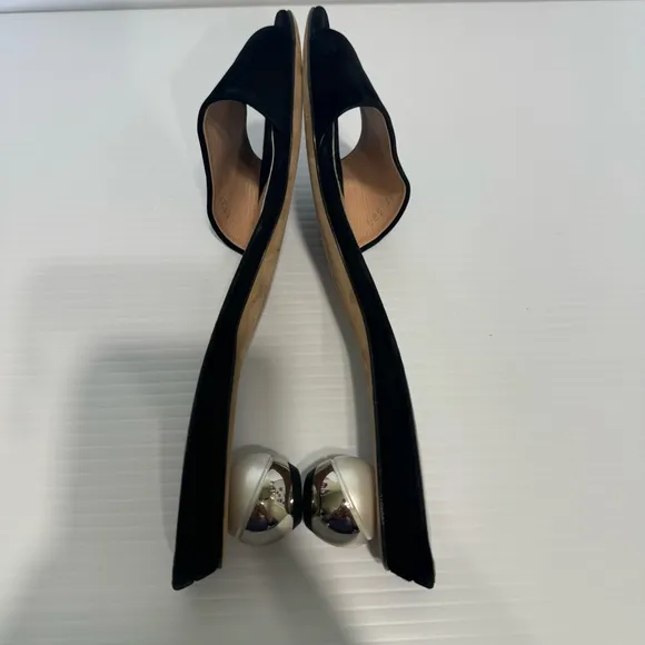 Alchimia Di Ballin Anaxa Black Suede Leather Slides Sandals Size 38 1/2