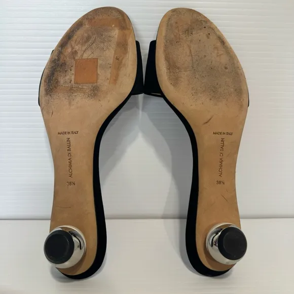 Alchimia Di Ballin Anaxa Black Suede Leather Slides Sandals Size 38 1/2