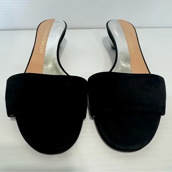 Alchimia Di Ballin Anaxa Black Suede Leather Slides Sandals Size 38 1/2