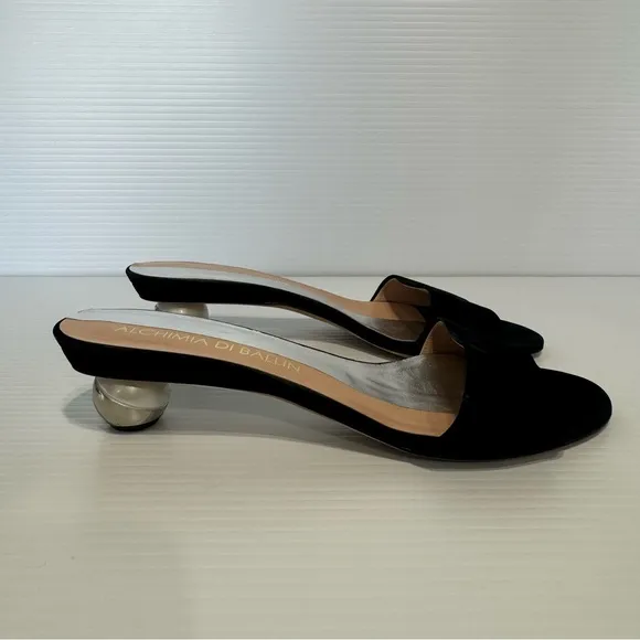 Alchimia Di Ballin Anaxa Black Suede Leather Slides Sandals Size 38 1/2
