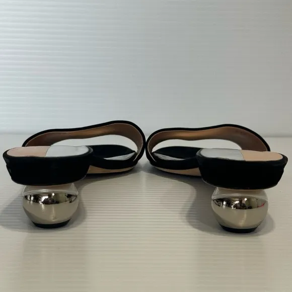 Alchimia Di Ballin Anaxa Black Suede Leather Slides Sandals Size 38 1/2
