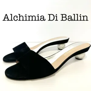 Alchimia Di Ballin Anaxa Black Suede Leather Slides Sandals Size 38 1/2