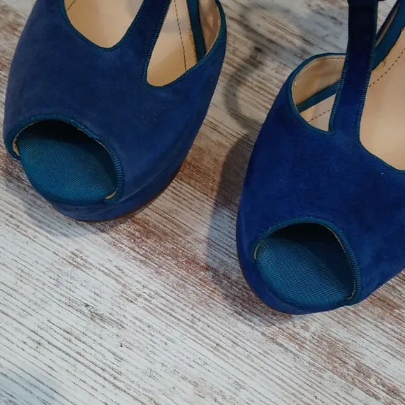 Aldo Blue Suede Platform Strap Open Toe Heels