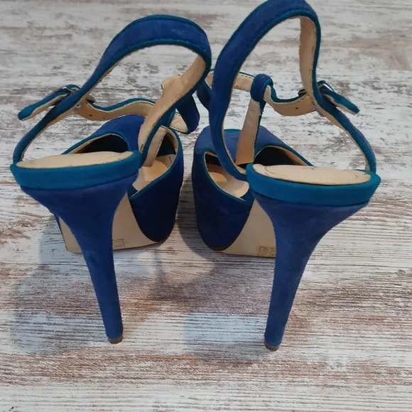 Aldo Blue Suede Platform Strap Open Toe Heels