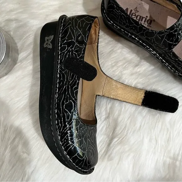 Alegria Floral Patent Leather Platform Chunky Mary Jane Clogs Black Roses 37 7