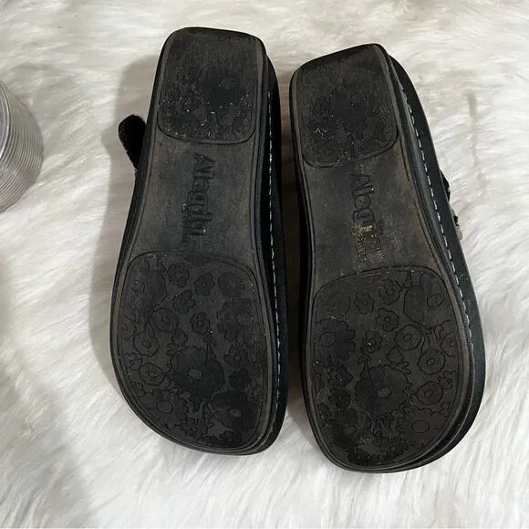 Alegria Floral Patent Leather Platform Chunky Mary Jane Clogs Black Roses 37 7