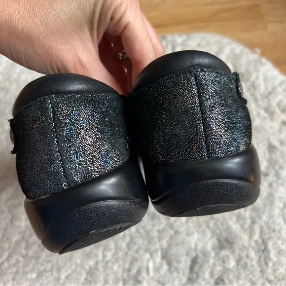 Alegria KEL-674 Black Metallic Sparkly Slip Resistant Work Clogs Sz 37
