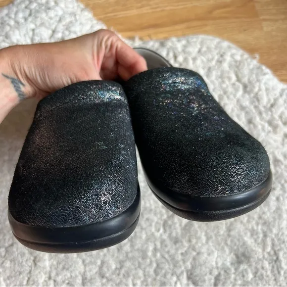 Alegria KEL-674 Black Metallic Sparkly Slip Resistant Work Clogs Sz 37