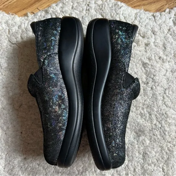 Alegria KEL-674 Black Metallic Sparkly Slip Resistant Work Clogs Sz 37