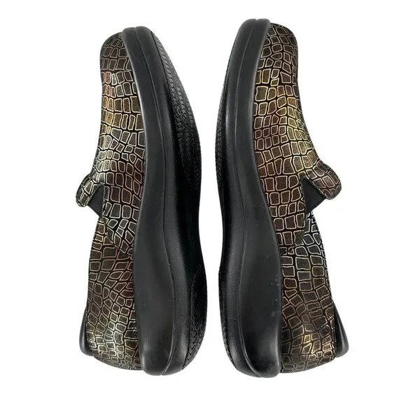 ALEGRIA Keli Fancy Giraffe Gold and Black Clogs Professional Shoes Size 40