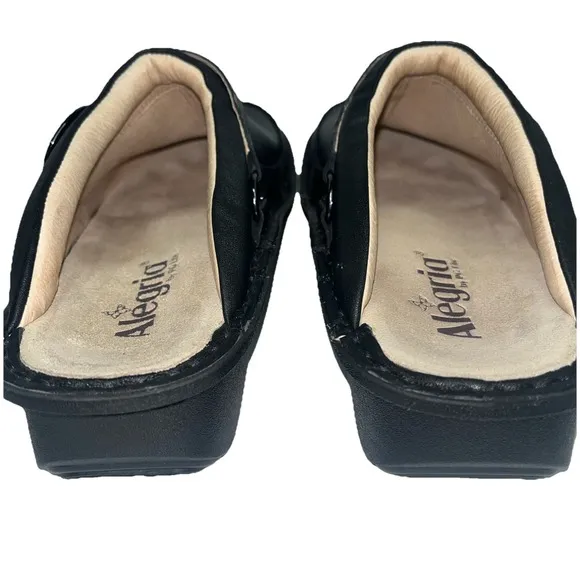 Alegria Seville 601 Black Oiled Leather Slip-On Clogs Size 40/9.5-10 Buckle