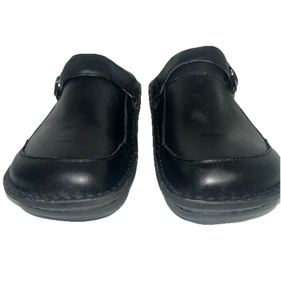 Alegria Seville 601 Black Oiled Leather Slip-On Clogs Size 40/9.5-10 Buckle