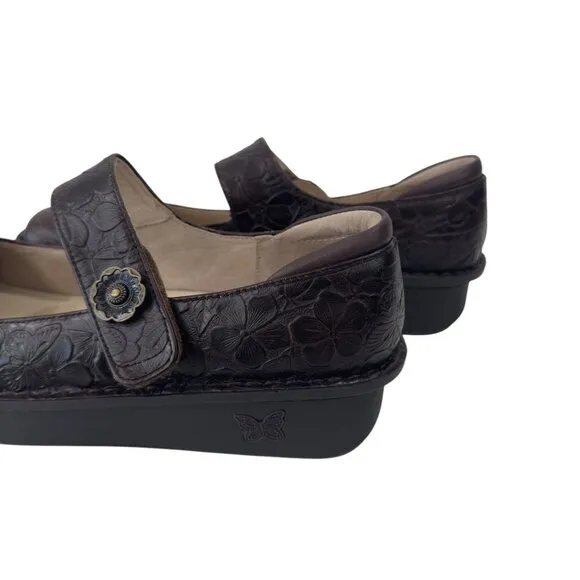 Alegria Womens Brown Leather Embossed Floral Mary Jane Shoes SZ 42 Professsional